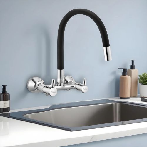 Kara Wall-mount Kitchen Sink Mixer Tap with Black Silicone Spout