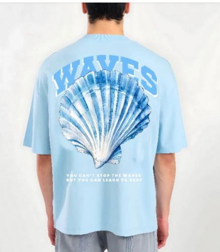 Cotton Sky Blue T-Shirt WAVES Oversized