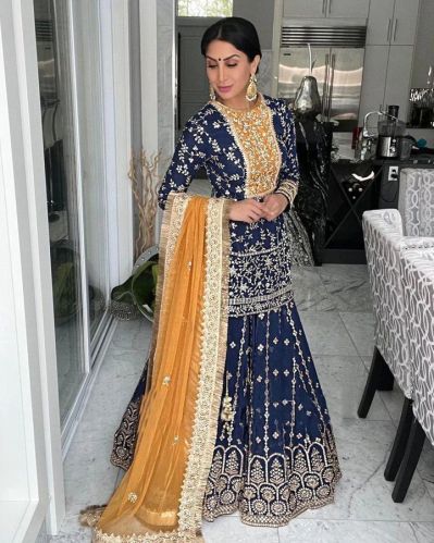 Navy Blue Georgette Embroidery Lehenga Choli For Women