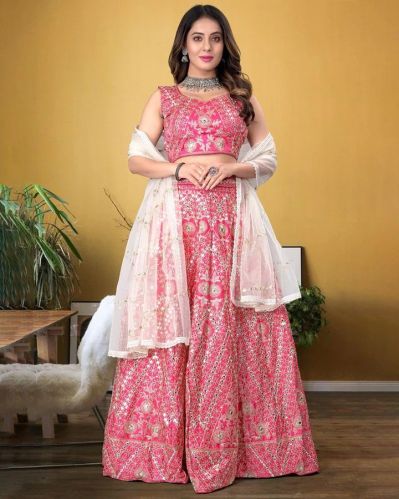 Pink Designer Silk Embroidery Party Wear Women Lehenga Choli