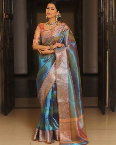 Rainbow Shining Silk Jacquard Border Women Saree