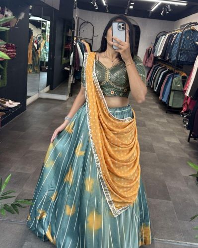 Sea Green Color Malai Silk Digital Print Women Lehenga Choli