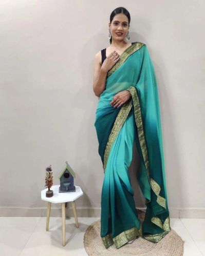 Teal Green Ready to Wear Georgette Women Saree