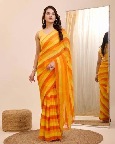 Yellow Georgette One Minute Ready to Wear Women Saree