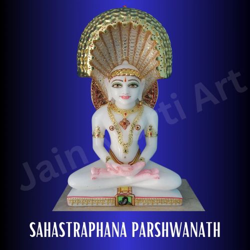 White Makrana Marble Sahastraphana Parshwanath God Statue 13 Inches