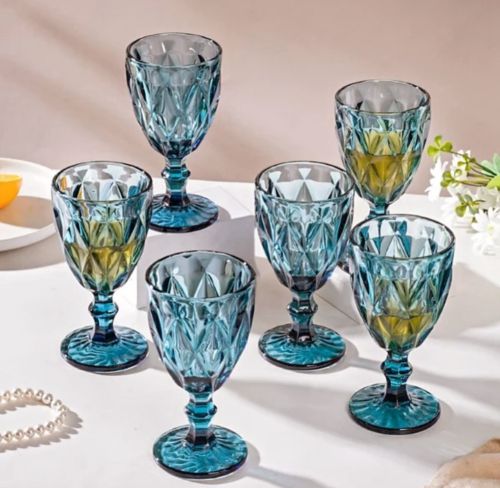 Glass Teal Green Wine Goblet Multisizes for Hotel