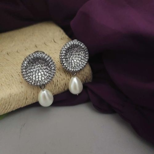 Chic Pearl & Cz Drop Stud Earrings For Women
