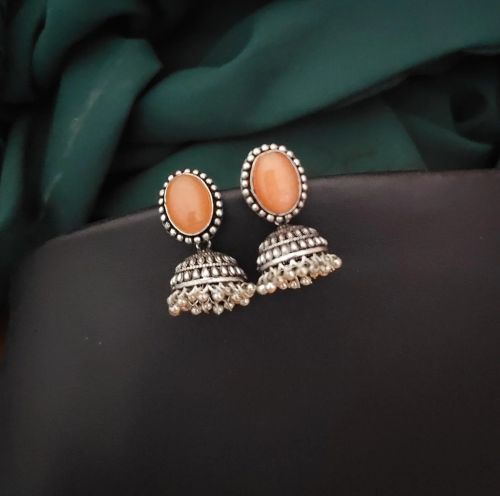 Glamaya German Silver Elegant Designer Stone Women Jhumki Earrings