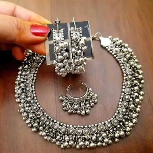 Elegant Oxidised Ghungroo Combo Jewelry Set For Women