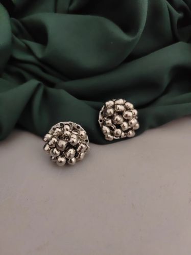 Glamaya German Silver Handmade Oxidised Ghungroo Women Stud Earring