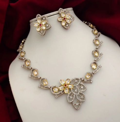 Sparkling American Diamond Polki Women Necklace Set