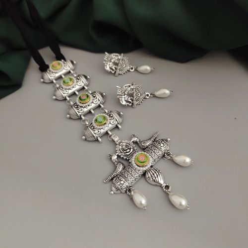 Stylish Oxidised Glass Beads Women Jewelry Set