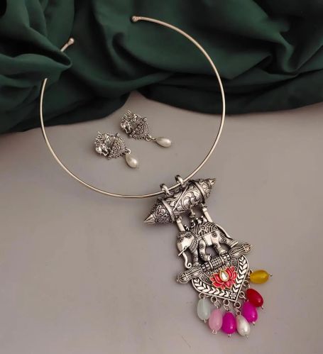 Women Exquisite Indian Design Elephant Hasli Jewelry Set