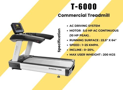 Fitness Hubx T 6000 Commercial Treadmill, Color : Black