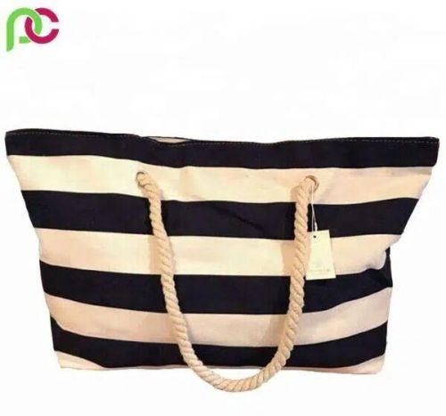Eco-friendly Cotton Canvas Fashionable Stripe Women Beach Bag