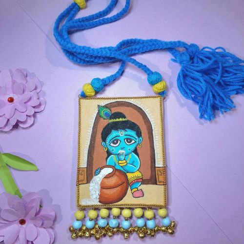Makhan Chor Handcrafted Fabric Necklace With Bead and Ghungroo Bell Charm