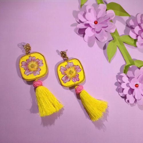 Women Sunshine Hand Painted Earrings Made by Vibrant Yellow Colour