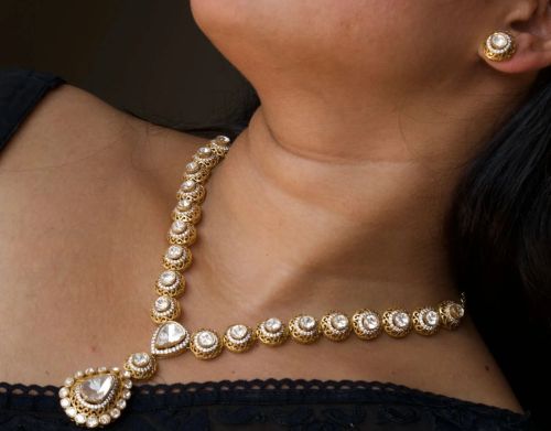 Gold Detailing Aaradhya Royal Polki Necklace Set