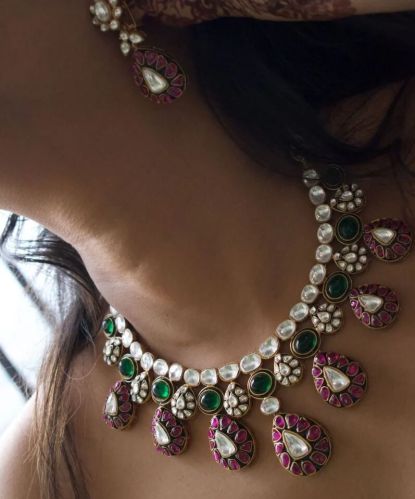 Women Noorani Ruby Emerald Victorian Kundan Necklace Set