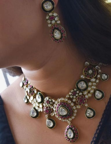 Zoya Ruby Emerald Victorian Kundan Necklace Set With Maang Tikka