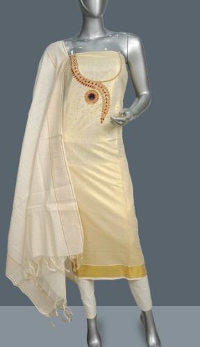 Plain Cotton Cream Designer Tissue Salwar Set, Color : Teal Blue