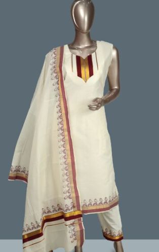 Cream Traditional Kerala Set Readymade Salwar Suit