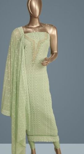 Pastel Green Georgette Chikankari Unstitched Salwar Suit