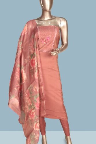 Santoon Embroidery (Top) Rosy Brown Semi Silk Salwar Suit