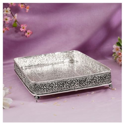 Antique Silver Tray In Elephant Motif