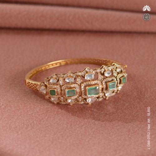 Diamond Polki And Emerald Halo Womens Bracelet