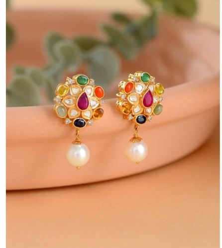 Yellow Gold Navaratnam Polk Ladies Diamond Stud Earrings