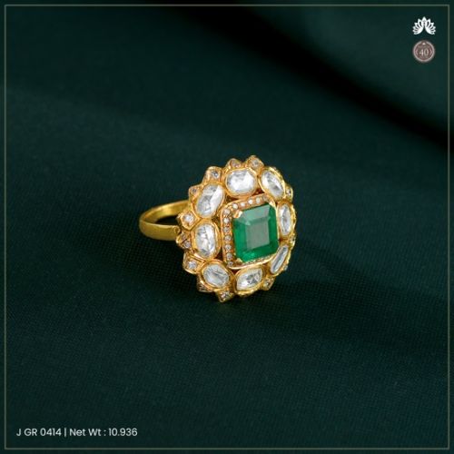 Polki Ladies Ring With Emerald