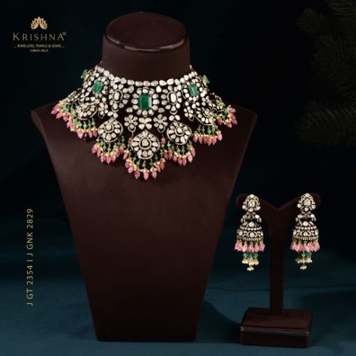 Regal Bridal Polki Womens Diamond Choker Set