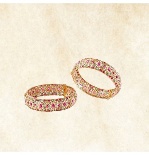 Ruby Emerald Pearls Ladies Gold Bangles