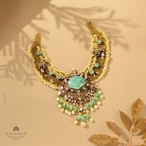 Victorian Polki Womens Necklace In Filgree Work