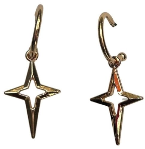 Women Gold Hoop Earrings With Four Pointed Star Drop