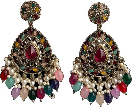 Metal Alloy Women Multicolor Chandbali Jhumka Earrings