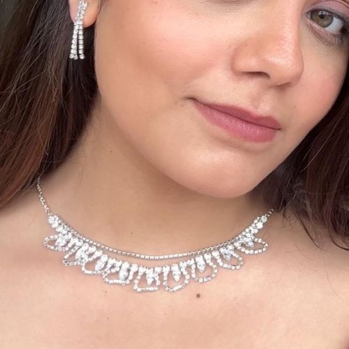 Women Silver Plated Silver Teardrop Stone Drop Necklace