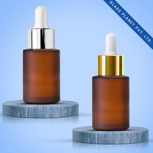 30ML Amber Frosted Glass Bottle Flat Shoulder