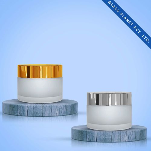 50gm Clear Frosted Glass Jar Golden Or Silver Cap