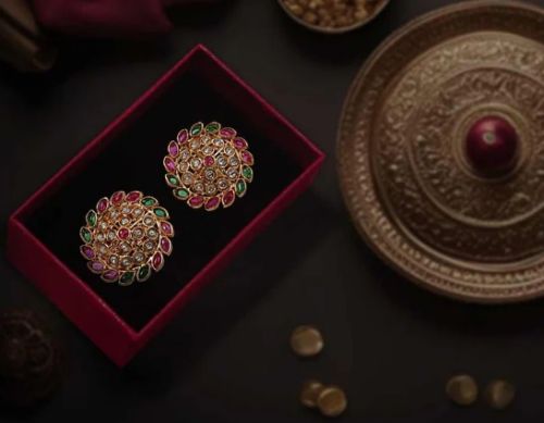 Women Mg Simulated Ruby And Green Studs