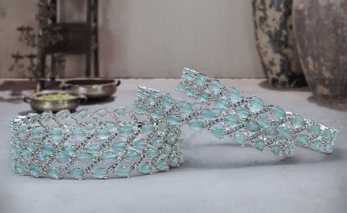 Women Mint Green Premium AD Stone Bangles