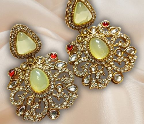 Gold-plated Women Noor-e-hayat Chandbali Earrings, Color : Pastel