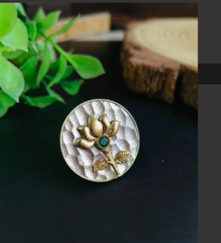 Brass Coin Shaped Oxidised Women Ring