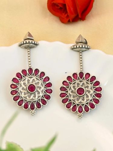 Oxidised 925 Silver Plated Stud Earrings For Women