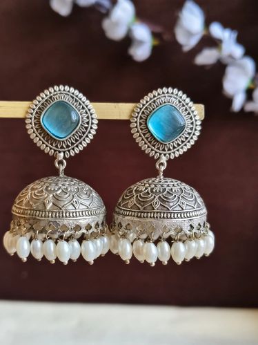 Silver Charm Antique Monalisa Pearl Jhumka For Women