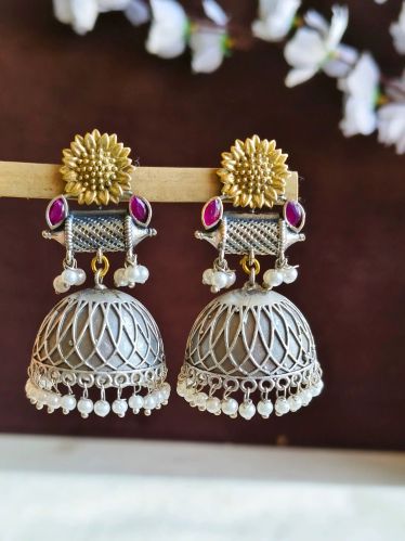 Sarichka Traditional Dual-tone Antique Jhumka Earrings