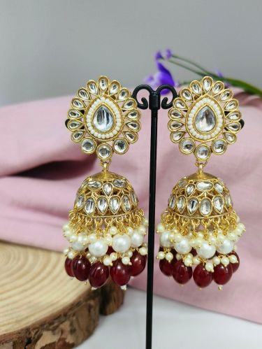 Women Golden Pearl Jhumka Earrings