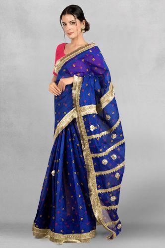 Cotton Bandhej Saree, Packaging Type : Blue