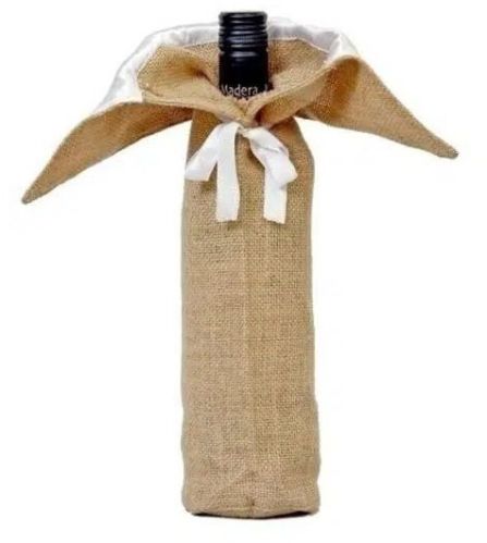Jute Drawstring Wine Bags With Ribbon, Color : Natural